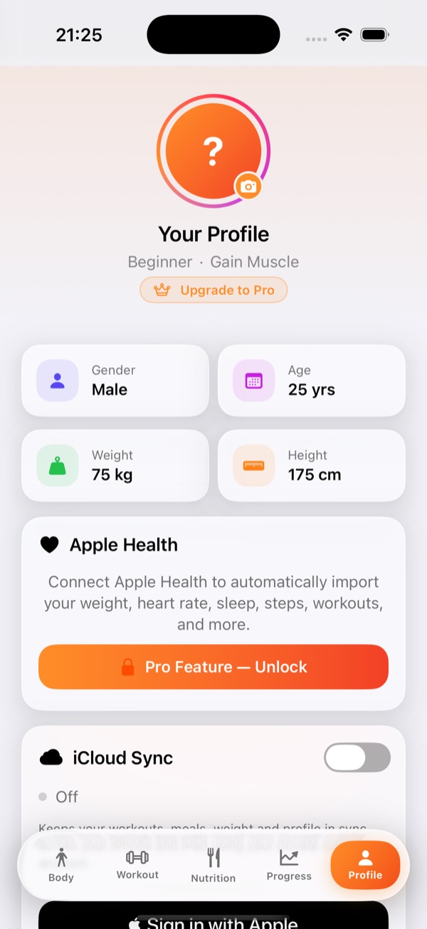 Health and sync settings